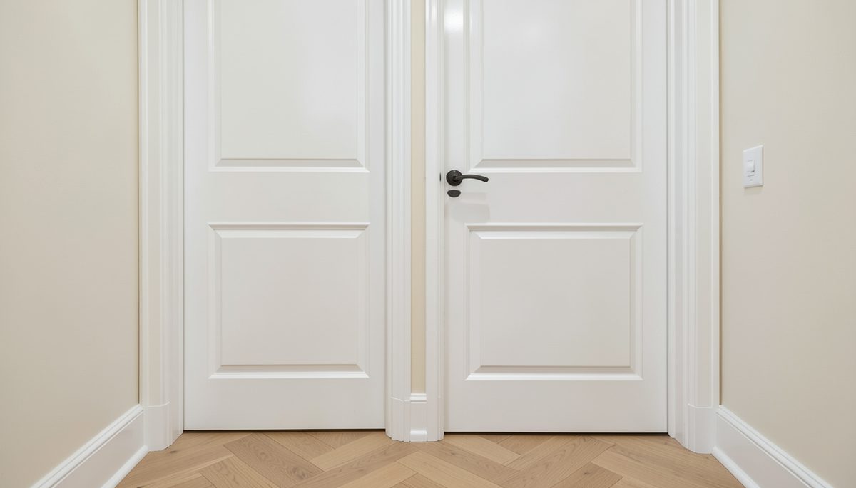 Precision door painting detail showing clean brush lines and professional finishing