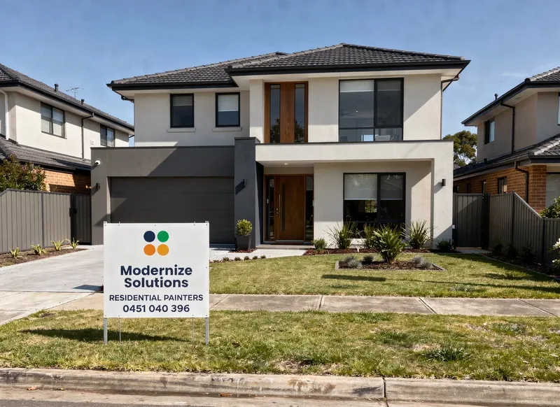 Modernize Solutions advertising sign in front of a freshly painted Melbourne home