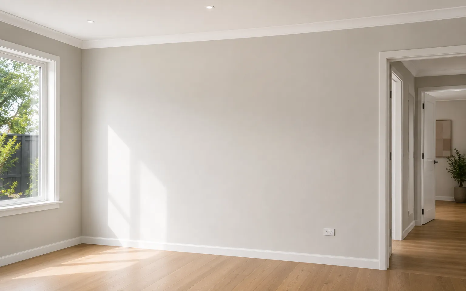 Freshly painted wall in a Melbourne living room, wall painting with clean cut-in lines